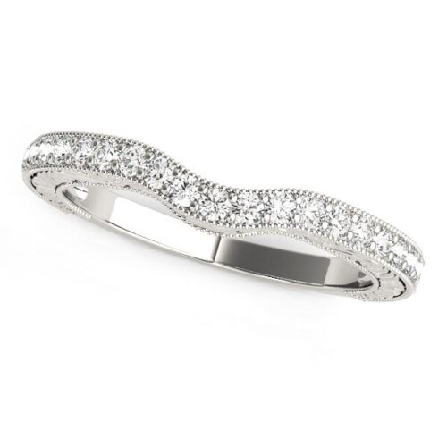 Size: 7.5 – 14k White Gold Antique Style Milgrained Curved Diamond Ring (1/4 cttw)