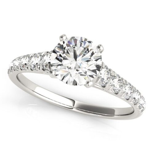 Size: 9 – 14k White Gold Prong Set Graduated Diamond Engagement Ring (1 7/8 cttw)