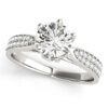 Size: 4 – Six Prong 14k White Gold Diamond Engagement Ring with Pave Band (1 5/8 cttw)