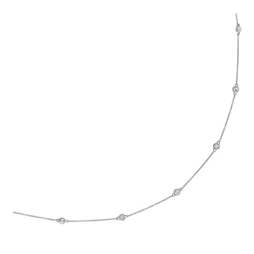 Size: 18” – 14k White Gold Station Necklace with Round Diamonds