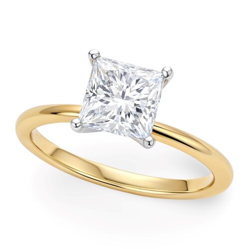 Size: 6.5 – 1 Carat Princess Lab Grown IGI G/VS1 Diamond Solitaire Ring in 14K Yellow Gold