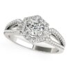 Size: 3.5 – 14k White Gold Diamond Engagement Ring with Hexagon Halo Border (7/8 cttw)