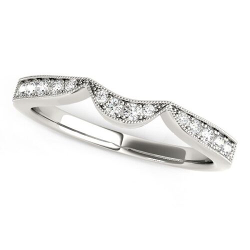 Size: 7 – 14k White Gold Milgrained Curved Wedding Diamond Band (1/6 cttw)