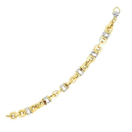 Size: 7.5” – 14k Two-Tone Gold Oval Bracelet with Barrel Bead Connectors