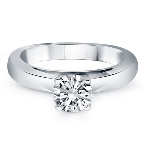 Size: 9 – 14k White Gold Classic Wide Band Cathedral Solitaire Engagement Ring
