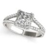 Size: 7 – 14k White Gold Princes Cut Halo Split Shank Diamond Engagement Ring (2 cttw)