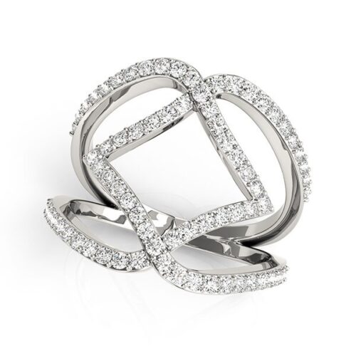 Size: 3.5 – 14k White Gold Entwined Design Diamond Dual Band Ring (3/4 cttw)