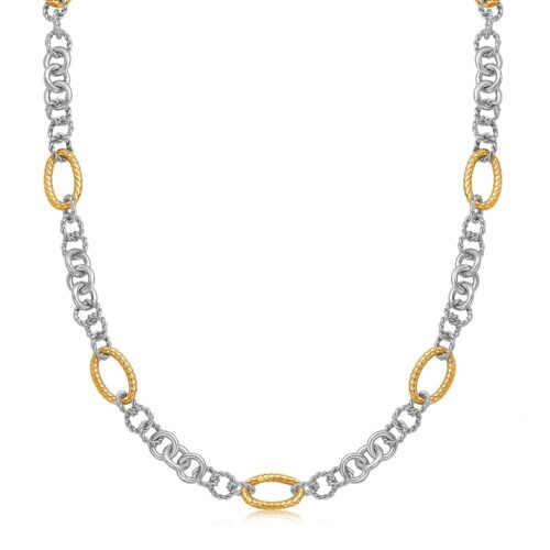 Size: 18” – 18k Yellow Gold and Sterling Silver Rhodium Plated Multi Style Chain Necklace