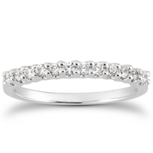 Size: 7 – 14k White Gold Fancy U Setting Shared Prong Diamond Wedding Ring Band