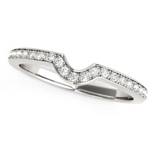 Size: 7 – 14k White Gold Modern Curved Prong Set Diamond Wedding Band (1/8 cttw)