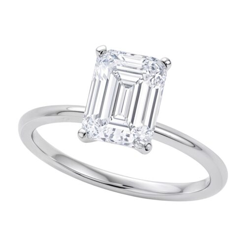 Size: 7 – 2 Carat Emerald Lab Grown IGI G/VS1 Diamond Solitaire Ring in 14K White Gold