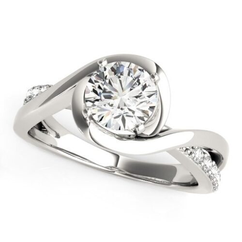 Size: 3.5 – 14k White Gold Split Band Round Bypass Diamond Engagement Ring (1 1/8 cttw)