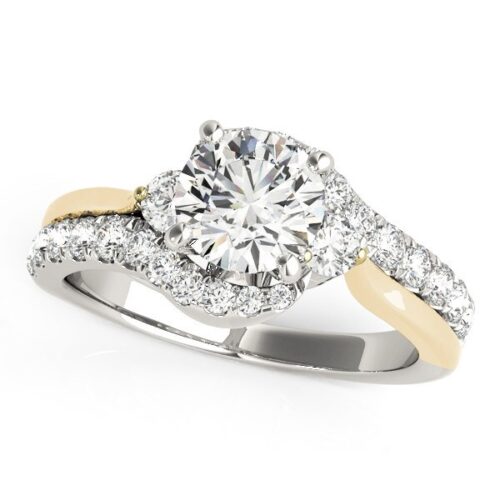 Size: 5 – 14k White And Yellow Gold Round Bypass Diamond Engagement Ring (1 1/2 cttw)