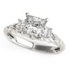 Size: 4 – 14k White Gold Princess Cut 3 Stone Antique Style Diamond Ring (1 1/8 cttw)