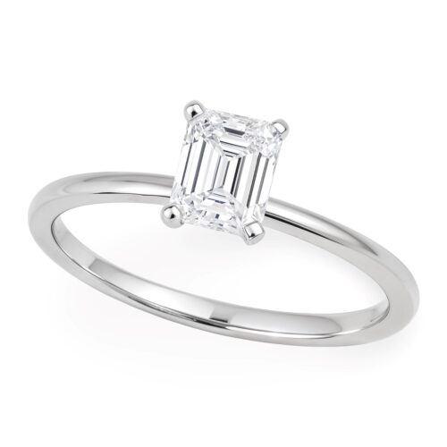 Size: 4.5 – 1 Carat Emerald Lab Grown IGI G/VS1 Diamond Solitaire Ring in 14K White Gold