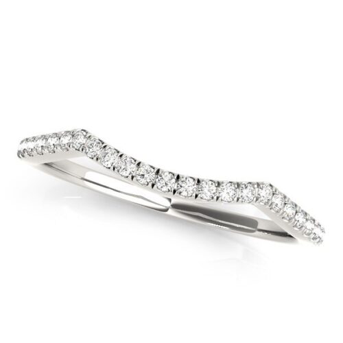 Size: 3.5 – 14k White Gold Diamond Pave Set Curved Wedding Band (1/8 cttw)