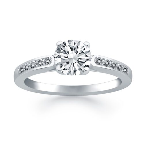 Size: 8 – 14k White Gold Diamond Channel Cathedral Engagement Ring