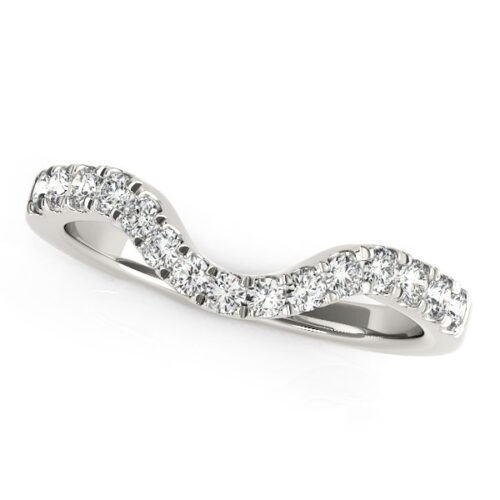 Size: 3.5 – 14k White Gold Curved Style Wedding Ring with Diamonds (1/3 cttw)