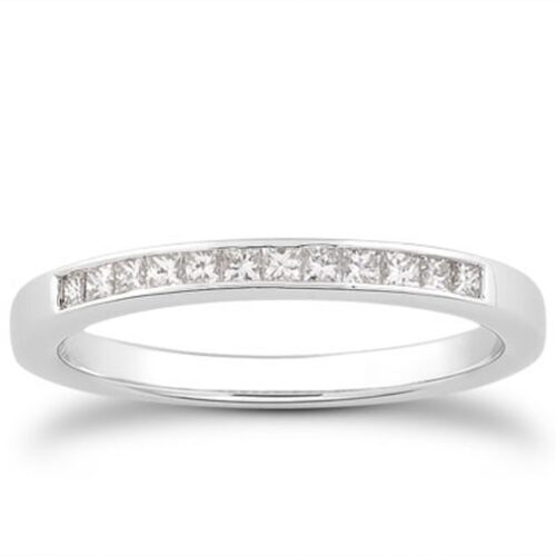 Size: 5 – 14k White Gold Channel Set Princess Diamond Wedding Ring Band