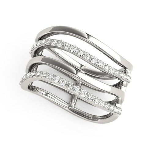 Size: 3 – 14k White Gold Multiple Band Design Ring with Diamonds (3/8 cttw)
