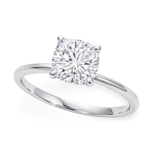 Size: 3.5 – 2 Carat Cushion Lab Grown IGI G/VS1 Diamond Solitaire Ring in Sterling Silver