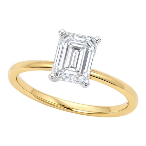 Size: 3.5 – 2 Carat Emerald Lab Grown IGI G/VS1 Diamond Solitaire Ring in 14K Yellow Gold