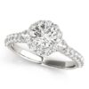 Size: 6 – 14k White Gold Halo Round Diamond Engagement Pave Band Ring (2 cttw)