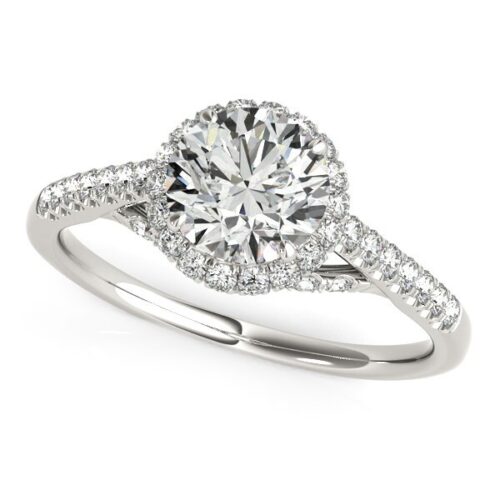 Size: 5 – 14k White Gold Round Cut Pave Set Shank Diamond Engagement Ring (1 3/8 cttw)