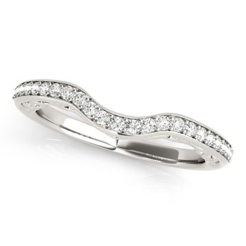 Size: 4.5 – 14k White Gold Prong Set Curved Diamond Wedding Ring (1/6 cttw)