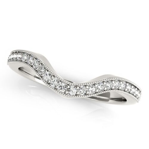Size: 8.5 – 14k White Gold Milgrained Border Curved Diamond Wedding Band (1/5 cttw)