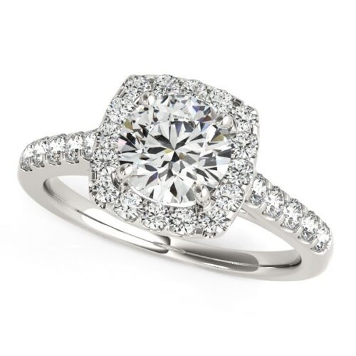 Size: 6 – Square Shape Halo Diamond Engagement Ring in 14k White Gold (1 1/2 cttw)
