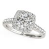 Size: 7.5 – Square Shape Halo Diamond Engagement Ring in 14k White Gold (1 1/2 cttw)