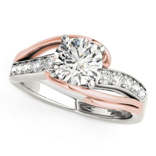 Size: 4 – 14k White And Rose Gold Bypass Shank Diamond Engagement Ring (1 1/8 cttw)