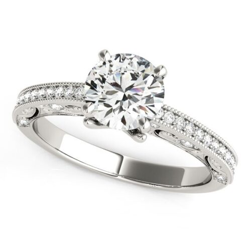 Size: 7 – 14k White Gold Antique Pronged Round Diamond Engagement Ring (1 1/8 cttw)