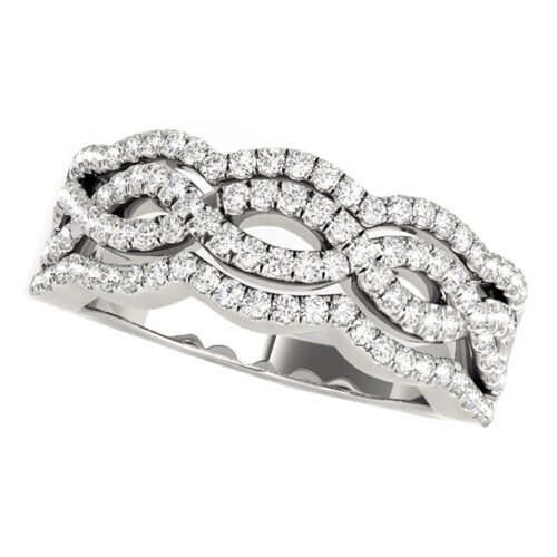 Size: 5 – Diamond Studded Ring with Four Curves in 14k White Gold (5/8 cttw)