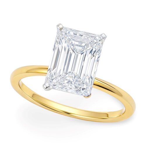 Size: 3.5 – 3 Carat Radiant Lab Grown IGI G/VS1 Diamond Solitaire Ring in 10K Yellow Gold