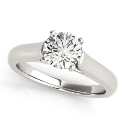Size: 6.5 – 14k White Gold Cathedral Design Solitaire Diamond Engagement Ring (1 cttw)