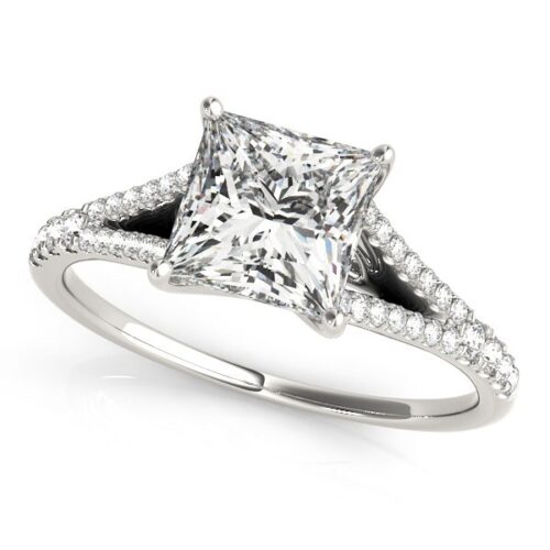 Size: 8 – 14k White Gold Princess Cut Split Shank Diamond Engagement Ring (1 1/8 cttw)