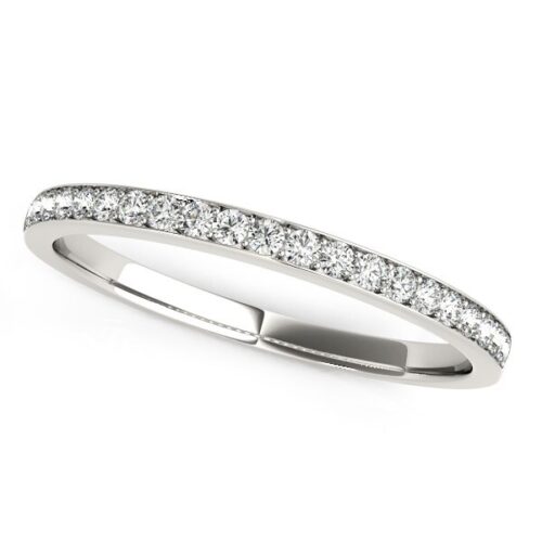 Size: 7 – 14k White Gold Prong Setting Round Diamond Wedding Band (1/5 cttw)