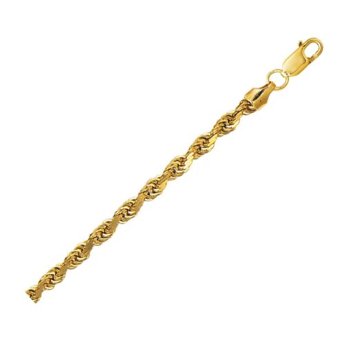 Size: 24 – 10K Yellow Gold Lite Hollow Diamond Cut Rope Chain (4.00 mm)