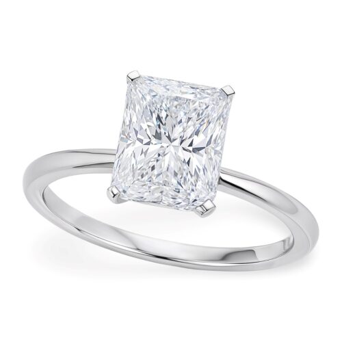 Size: 3.5 – 3 Carat Radiant Lab Grown IGI G/VS1 Diamond Solitaire Ring in 10K White Gold