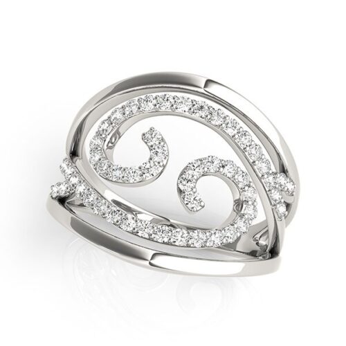 Size: 7 – Swirl Design Diamond Ring in 14k White Gold (1/2 cttw)