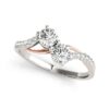 Size: 3 – Two Stone Diamond Ring with Curved Band in 14k White And Rose Gold (5/8 cttw)