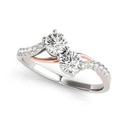 Size: 3 – Two Stone Diamond Ring with Curved Band in 14k White And Rose Gold (5/8 cttw)
