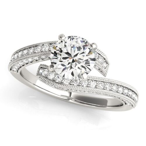 Size: 6 – 14k White Gold Round Diamond Bypass Style Engagement Ring (1 1/2 cttw)