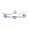 Size: 9.25” – Sterling Silver Adjustable Enameled Evil Eye Bracelet with Cubic Zirconias