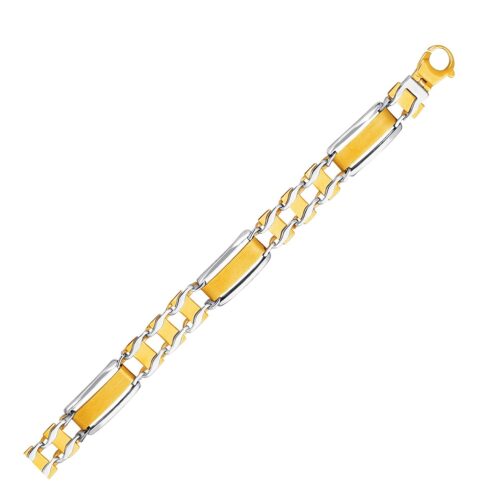 Size: 8.5” – 14k Two-Tone Gold Men’s Bracelet with Fancy Rounded Bars