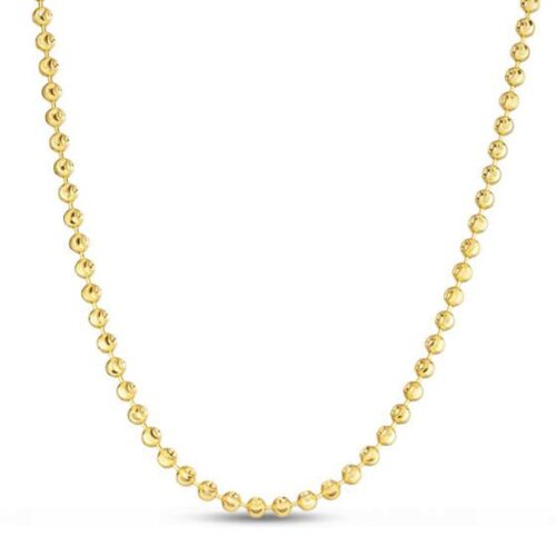 Size: 22 – Moon Cut Bead Chain in 14k Yellow Gold (4.00 mm)