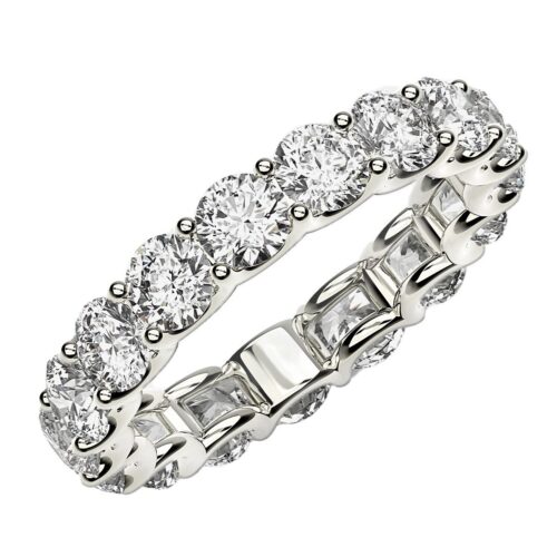 Size: 7.5 – Round Cut Lab Grown Diamond Eternity Ring in 14k White Gold (3 cttw FG/VS2)