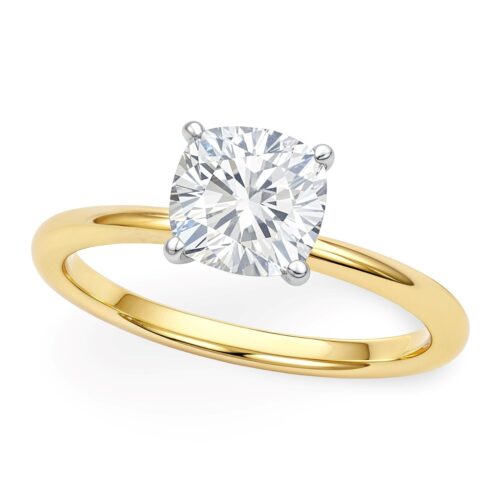 Size: 5.5 – 1.50Ct Cushion Lab Grown IGI G/VS1 Diamond Ring in 14K Yellow Gold